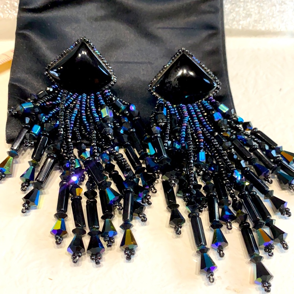VINTAGE DESIGNER CHIPITA LOADED ONYX W BLACK AB CRYSTAL/GLASS BEADS